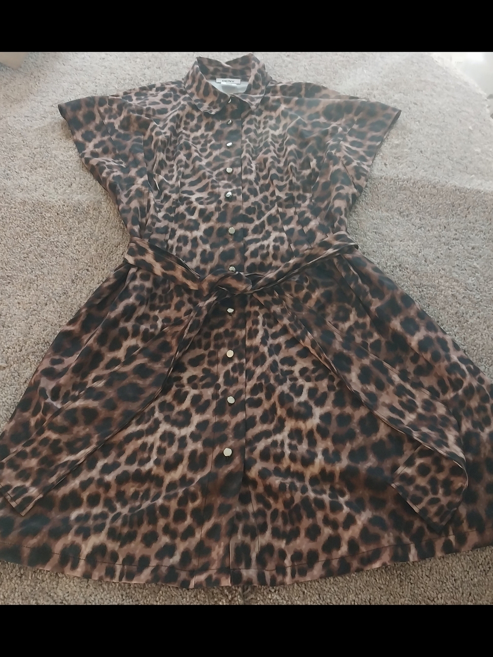 Vintage DKNY Leopard Print Button-Front Midi Dress - Brown/Black